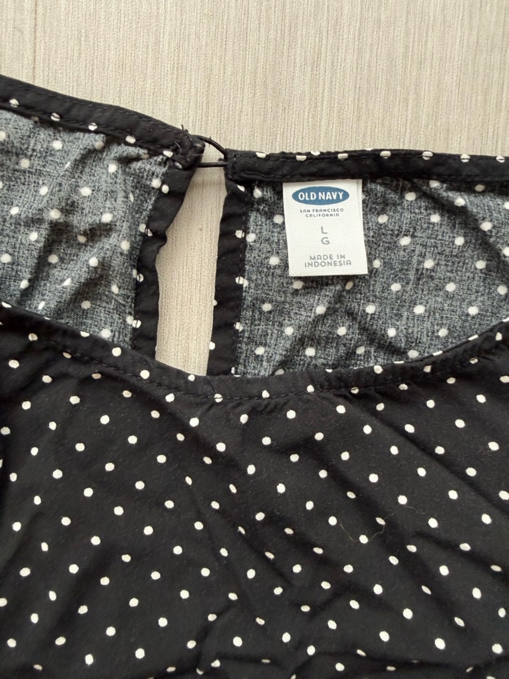 Old Navy Black Blouse with White Polka Dots
